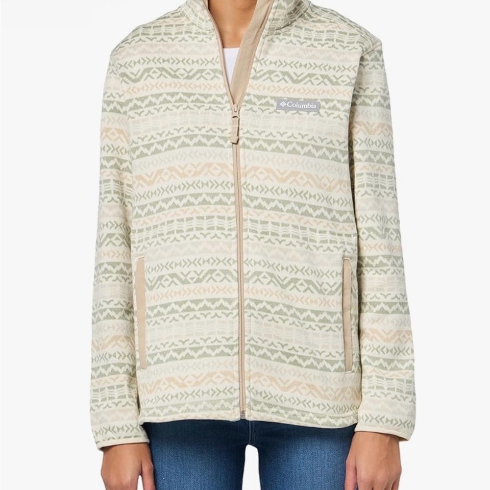 NWT Columbia Women's Full-Zip Sweater Weather Jacket - Cream and Green
